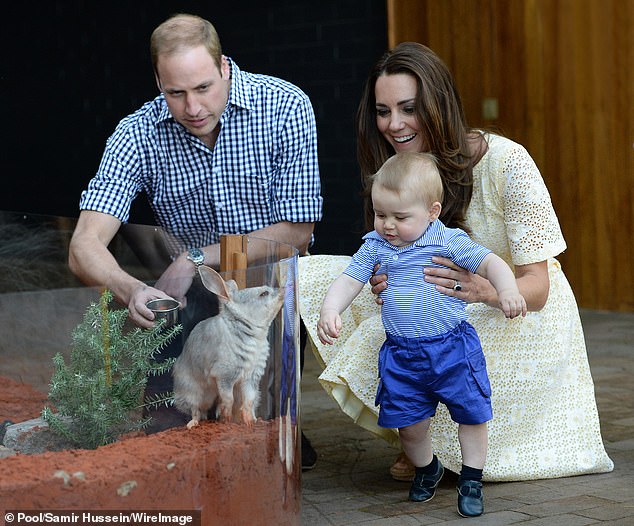 William, Catherine and George meet a Bilby called George as they visit Taronga Zoo on April 20, 2014, in Sydney, Australia