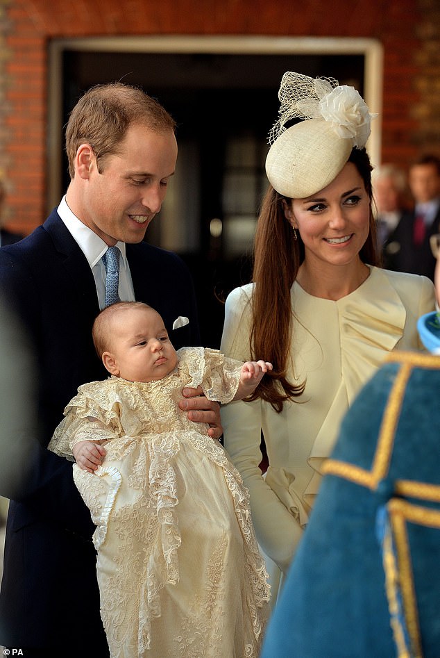 William and Kate are pictured arriving at Chapel Royal in St James's Palace, ahead of the christening of the three month-old George (pictured)