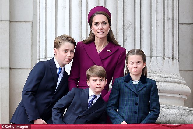 George with his mother and two siblings, Louis and Charlotte, during the celebrations for the 80th anniversary of VE day. It remains unclear whether it will be William who flys on his own, separate from Kate and the other children, or if George will instead