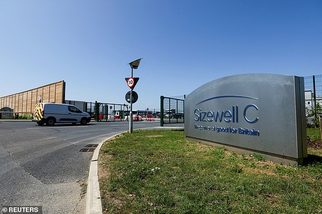 The construction site entrance to the Sizewell C nuclear power plant in Suffolk on June 11
