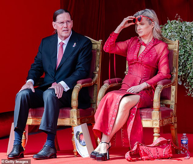 The royal attended the National Day festivities yesterday alongside her husband James O'Hare (pictured)