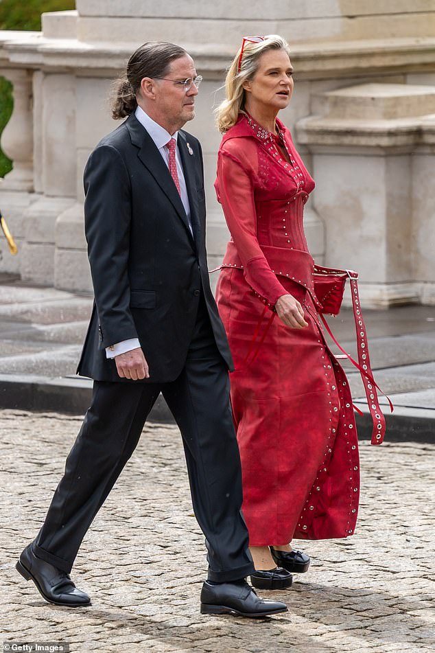 The 57-year-old yesterday donned a dress created by Benjamin Voortmans, a young Belgian designer