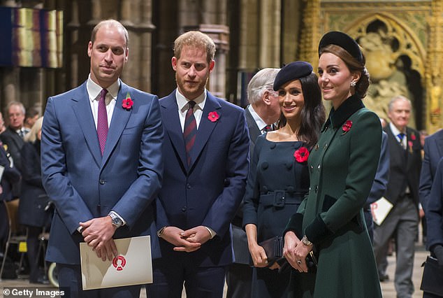 Prince William and Harry's cousin was found by her mother and sister with a 'firearm nearby' (pictured: the princes with Meghan Markle and the now Princess of Wales in 2018)