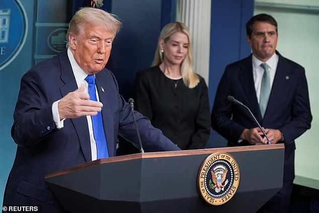 Attorney General Pam Bondi (center) posted to X on Tuesday morning Deputy Attorney General Todd Blanche's (right) statement on his intent to meet with Maxwell to ask: 'What do you know?'
