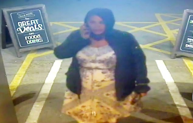 CCTV showing Aimee Betro wearing what appears to be a head covering
