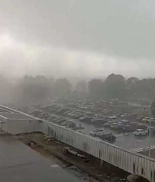Shocking footage snapped by airport workers in Tours, France, showed a tornado ripping past the concourse