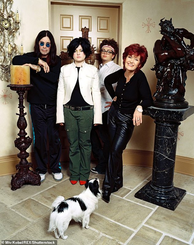 Osbourne relaunched himself as a reality tv star in The Osbournes in the early 2000s, after getting clean from drink and drugs with the help of Sharon. It saw two of his and Sharon's children, Kelly and Jack, become stars in their own right, whilst their other daughter Aimee declined to appear. Above: Osbourne with Sharon, Jack and Kelly