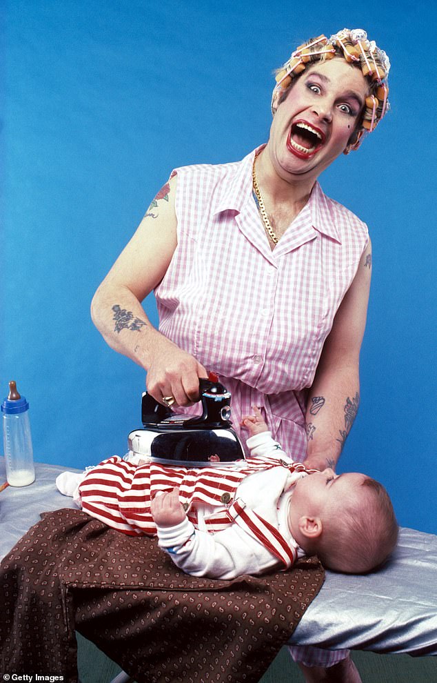 A portrait of Ozzy Osbourne, dressed as a 1950s housewife, ironing his daughter Aimee in 1983. Aimee is now less high-profile than her siblings Jack and Kelly, after refusing to appear in reality TV hit The Osbournes