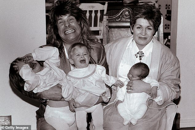 After having daughter Aimee, now 38, in 1983, Osbourne and Sharon went on to have Kelly, 37, in 1984, and Jack, 36, in 1985. Above: The family are pictured shortly after the birth of Jack