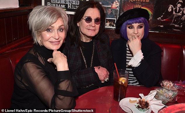 Sharon is seen with her husband and daughter Kelly in Los Angeles in 2020. The singer was by then suffering from Parkinson's disease