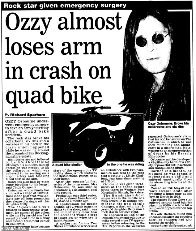 The Daily Mail's original reporting of Osbourne's quad bike crash, which was witnessed by his children, noted how he nearly lost his arm