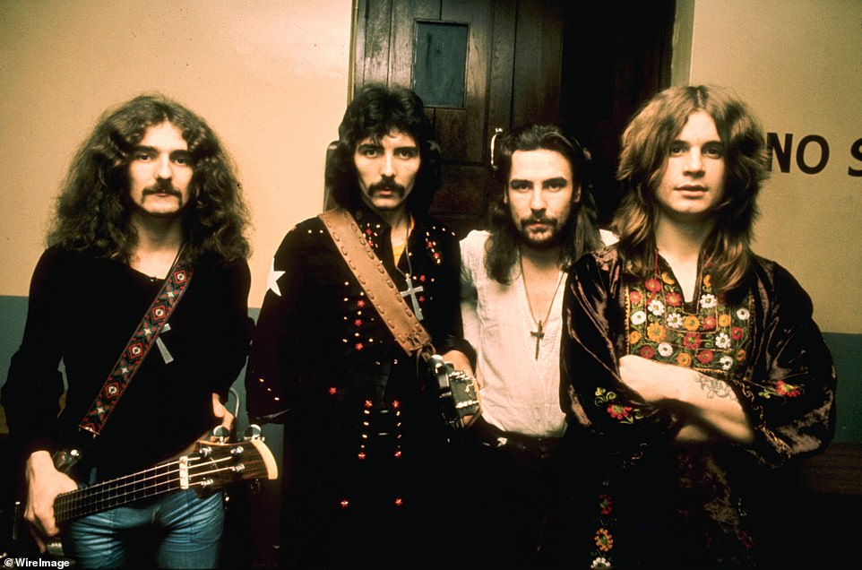 The singer, who sold more than 100million records, will forever be synonymous with the heavy metal band he formed in his home city of Birmingham with Tony Iommi, Bill Ward and Geezer Butler in 1969. Above: Osbourne (far right) with Butler (left), Iommi (second from left) and Ward in the 1970s