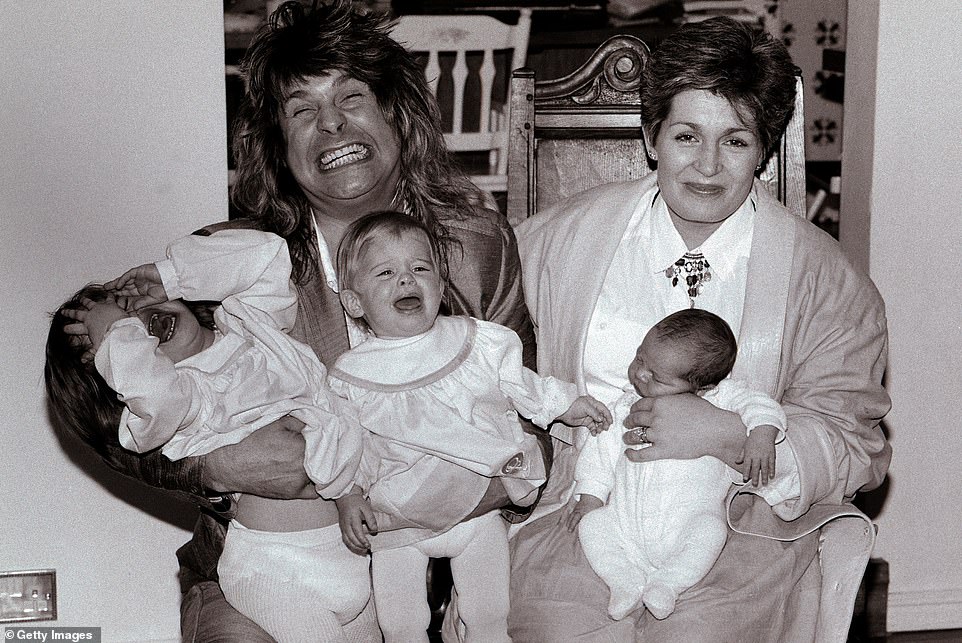 After having daughter Aimee, now 38, in 1983, Osbourne and Sharon went on to have Kelly, 37, in 1984, and Jack, 36, in 1985. Above: The family are pictured shortly after the birth of Jack