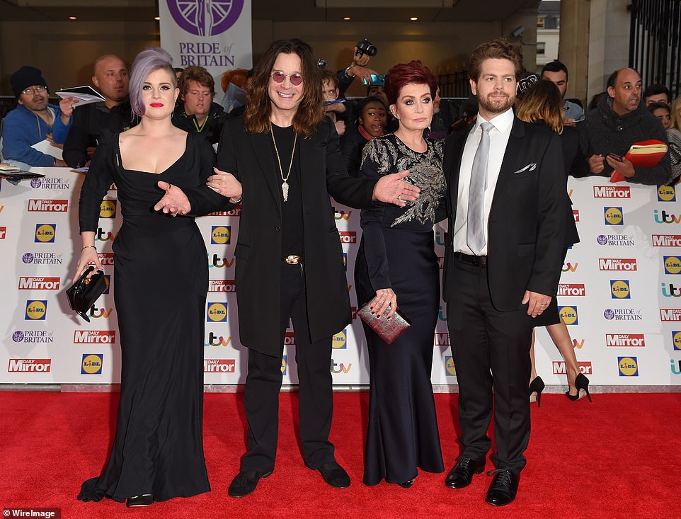 Kelly Osbourne, Ozzy Osbourne, Sharon Osbourne and Jack Osbourne attend the Pride of Britain awards at The Grosvenor House Hotel on September 28, 2015 in London