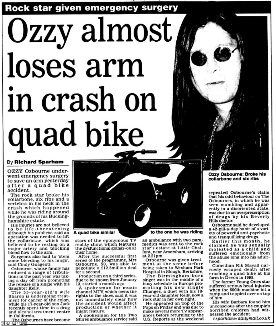 The Daily Mail's original reporting of Osbourne's quad bike crash, which was witnessed by his children, noted how he nearly lost his arm