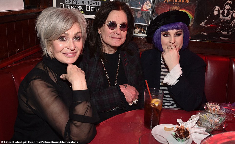 Sharon is seen with her husband and daughter Kelly in Los Angeles in 2020. The singer was by then suffering from Parkinson's disease
