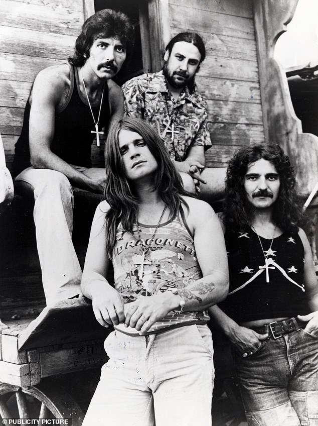 Ozzy is seen with his Black Sabbath bandmates in 1976, the year that the band released album Technical Ecstasy
