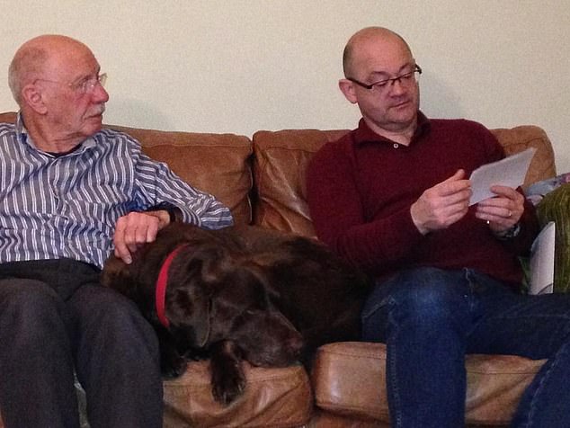 The cancer sufferer pictured with his late father-in-law in whose memory he is cycling 35 miles for charity this year