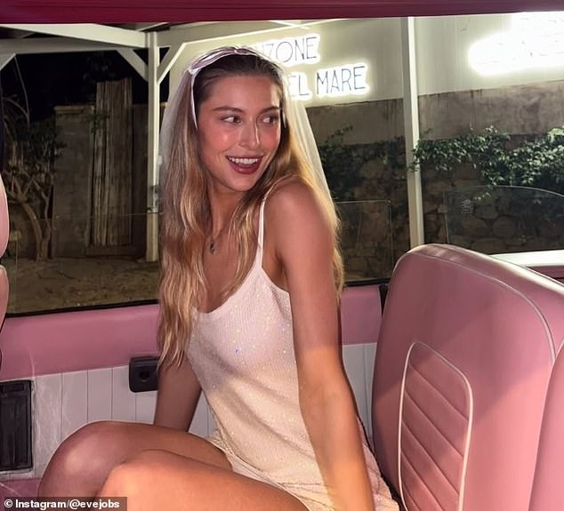 Last month, as she jetted off to Capri for her hen do, Eve wore a sparkling white mini dress