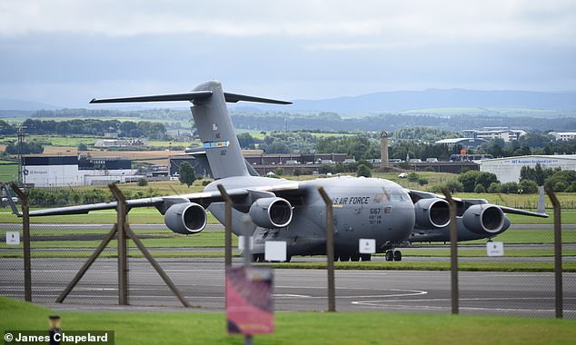 A US Air Force C17A Globemaster aircraft was spotted at Prestwick Airport amid the preparations