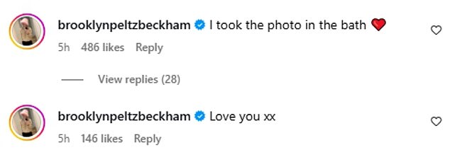 As Nicola shared the collection of snaps from her St Tropez trip on Instagram, Brooklyn was quick to share in the comments that he was the photographer behind the bath snap