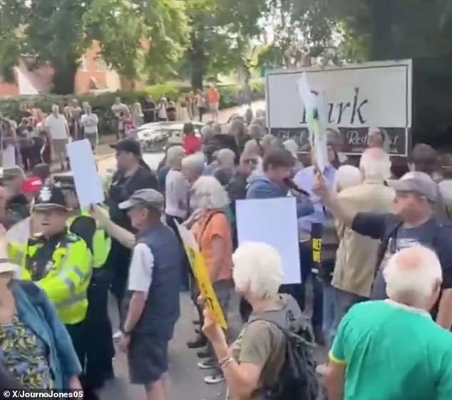 Around 150 people gathered outside The Park Hotel, in Diss, Norfolk. Protesters and counter-protesters clashed