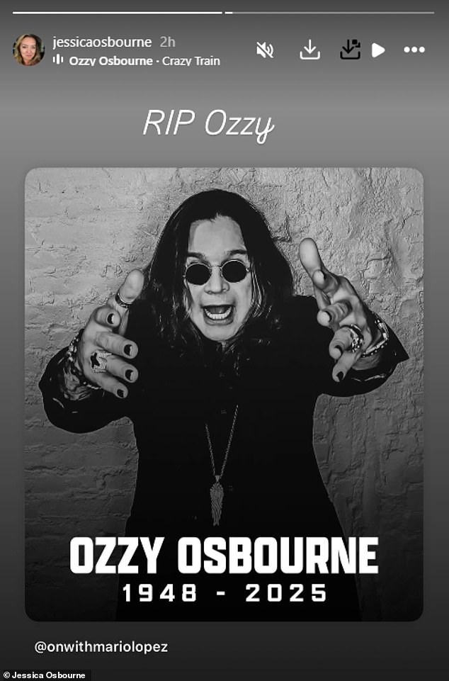 Hours later, Jessica did reshare Mario Lopez's tribute and penned, 'RIP Ozzy'