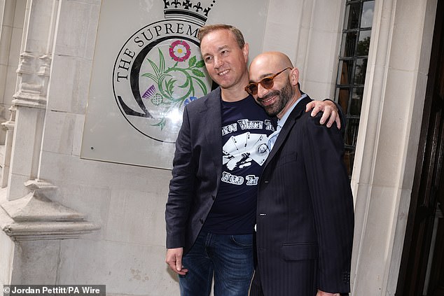Former traders Tom Hayes and Carlo Palombo outside the Supreme Court in London today