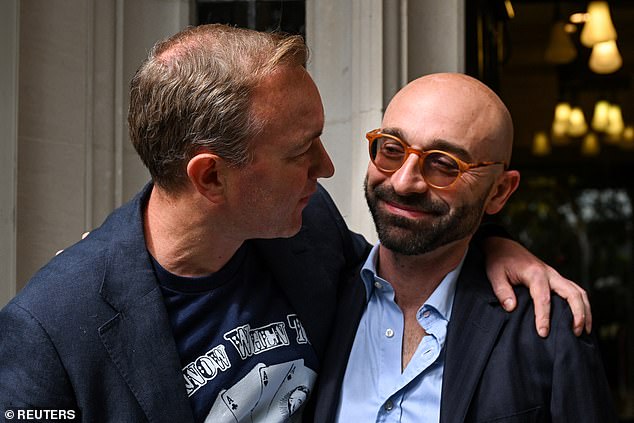 Former traders Tom Hayes and Carlo Palombo outside the Supreme Court in London today
