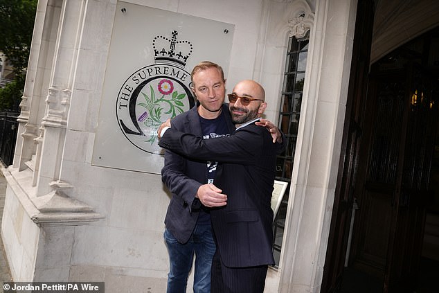 Former traders Tom Hayes and Carlo Palombo outside the Supreme Court in London today