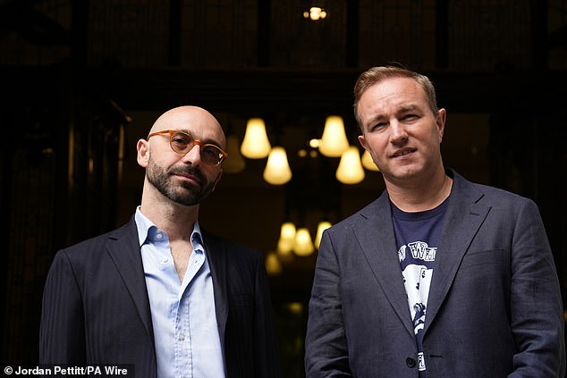Former traders Carlo Palombo and Tom Hayes outside the Supreme Court in London today