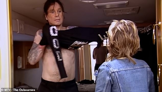 Ozzy is seen getting dressed as the cameras continued to film for the show