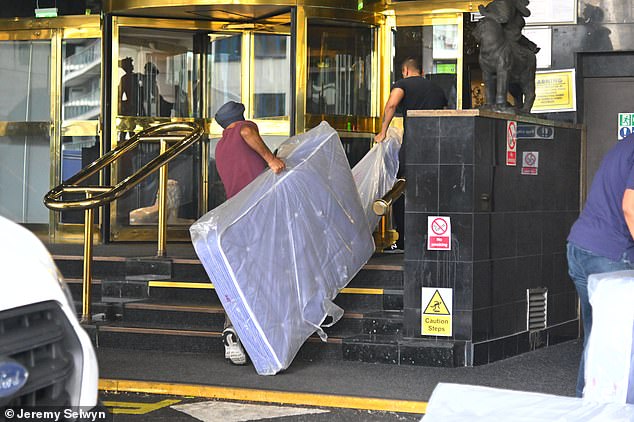 The hotel has been cordoned off but workers were seen bringing beds and mattresses inside this morning