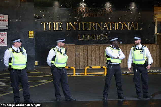 Police officers blocked access to the hotel which the Government intends to use to house migrants
