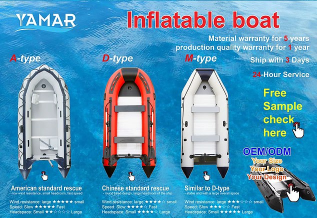 Sanctions have also been brought against Weihai Yamar Outdoors Product Co, a Chinese company. Pictured is an advert for some of its products