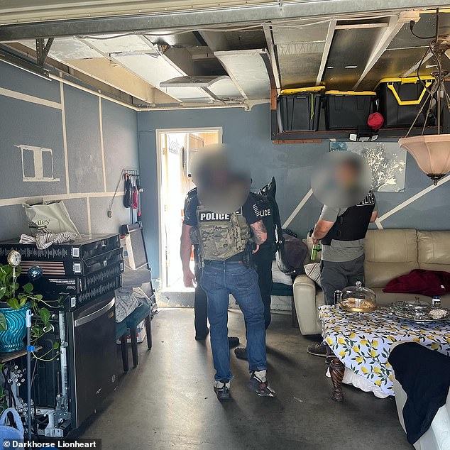 When they entered, they discovered Kaye and Deluca both shot in the head. Officers are pictured responding to the home on July 14