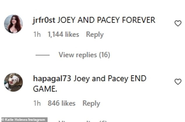 Dawson's Creek fans went wild upon reading Katie's announcement with Instagram user @jrfr0st declaring: 'Joey and Pacey forever!'