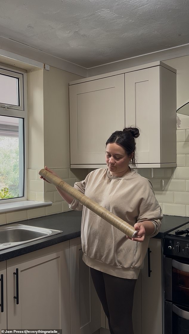 'I spent some time researching how to vinyl worktops watching videos on YouTube and TikTok,' Natalie said