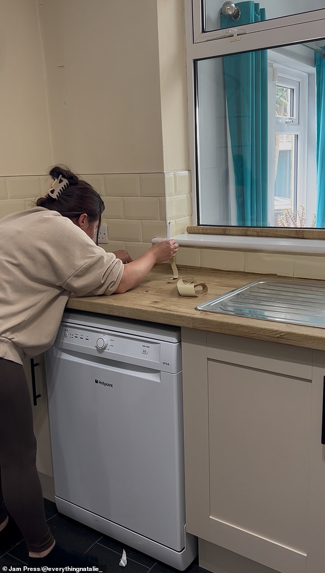Natalie said she found applying the vinyl to most of the counter tops straight forward - it was just around the sink that it became fiddly