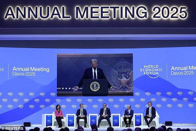 US President Donald Trump makes a special address remotely at the 55th annual World Economic Forum (WEF) meeting in Davos, Switzerland, January 23, 2025