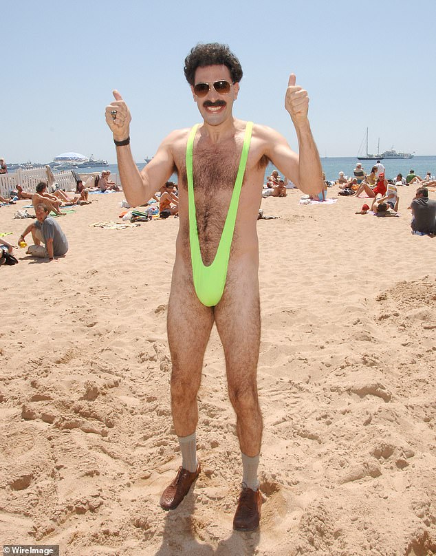 Sacha's new look is a far cry from his Borat character, a journalist from Kazakhstan (pictured)
