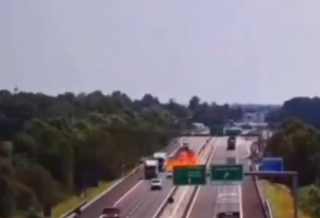 Footage captured the horrifying moment in which the plane smashed into the road and exploded into a fireball