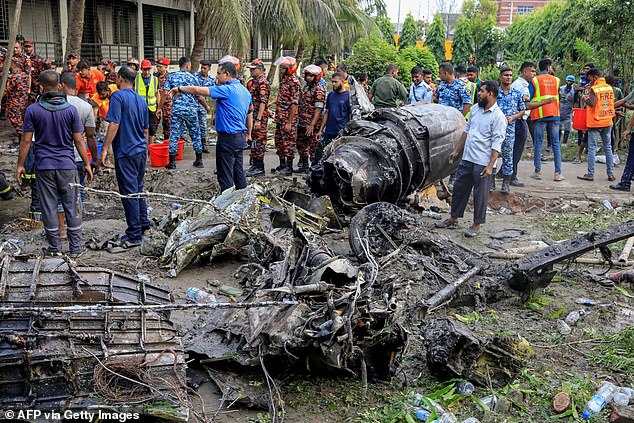 The horrific accident comes just days after an air force fighter jet crashed into a school in Bangladesh and killed 31 people, at least 25 of them children