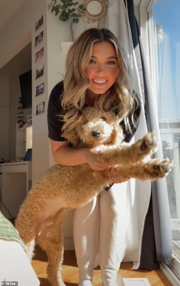 Kaylee Goncalves had seen the man when she took her pet dog Murphy outside (pictured together)