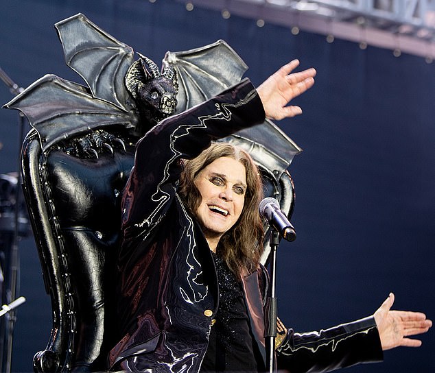 The metal legend died on Tuesday just weeks after he took to the stage for his final show with Black Sabbath, with his family confirming the sad news in a statement; pictured at his final show earlier this month