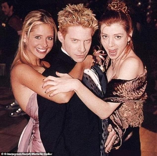 Writing for the BBC, Hannah Flint described the highly criticised plot of Seeing Red as a clear plot as a subtle predictor of the allegations which later emerged about the show's creator. Pictured L-R: Sarah Michelle Gellar, Seth Green and Alyson Hannigan