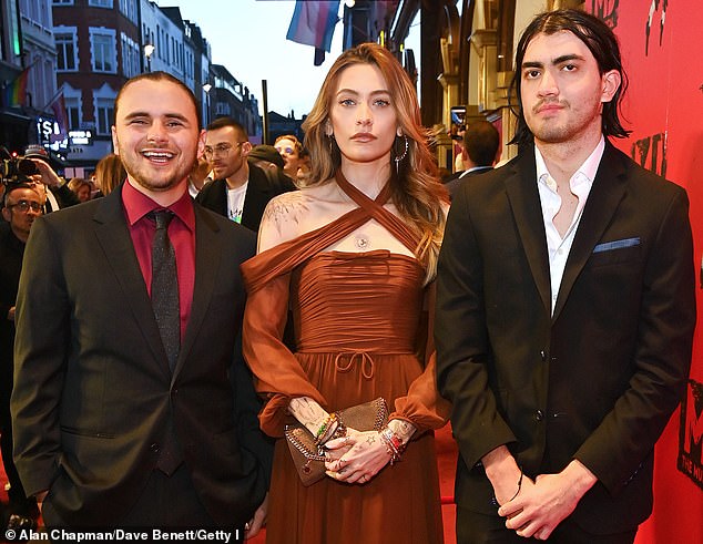 Jackson with her brothers Prince Jackson (L), 28, and Bigi 'Blanket' Jackson (R), 23, at a  performance of MJ: The Musical in London on March 27, 2024