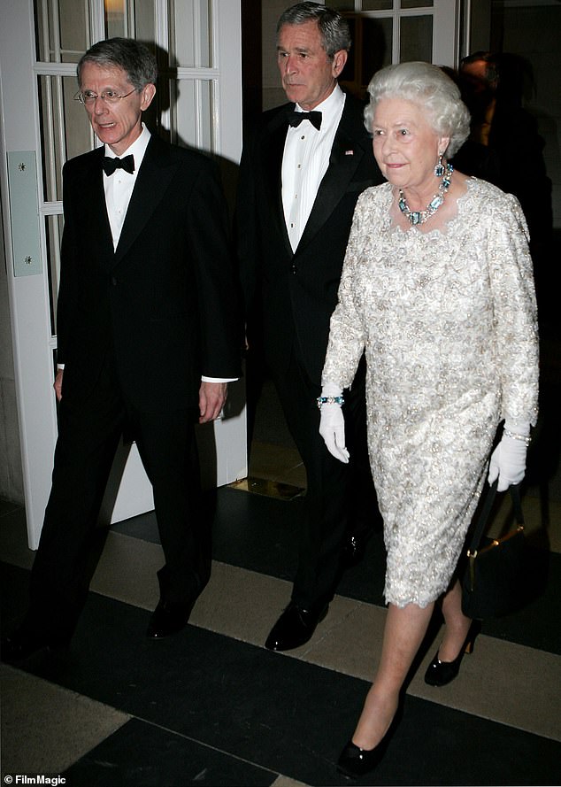 The Queen with Sir David (left) and then-President George W. Bush in 2007. The Queen met Sir David while he was the UK Ambassador to the USA
