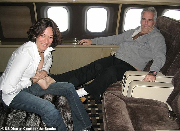 Maxwell rubbing Epstein's foot during a trip on his infamous plane