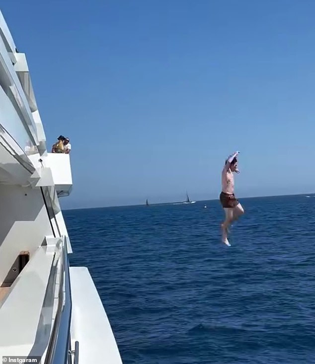 The wannabe chef was later seen diving into the ocean